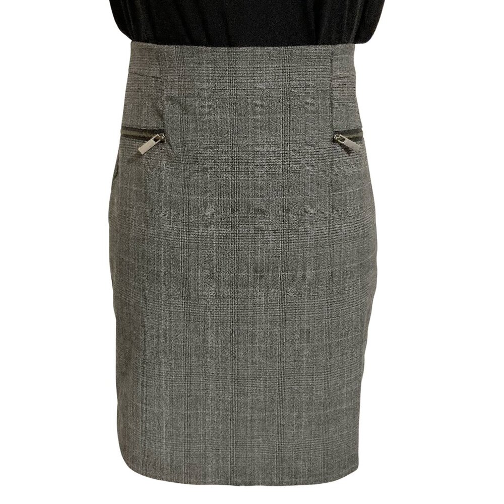 REITMANS Grey black glen plaid pencil mini skirt w/ pockets ~ Goth MEDIUM LARGE